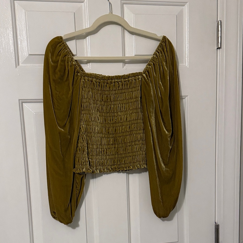 Anthropologie Mustard Smocked Blouse
